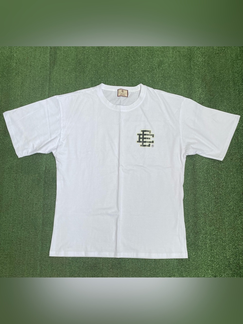 Eric Emanuel White Short Sleeve Tee with Olive EE Chest Logo